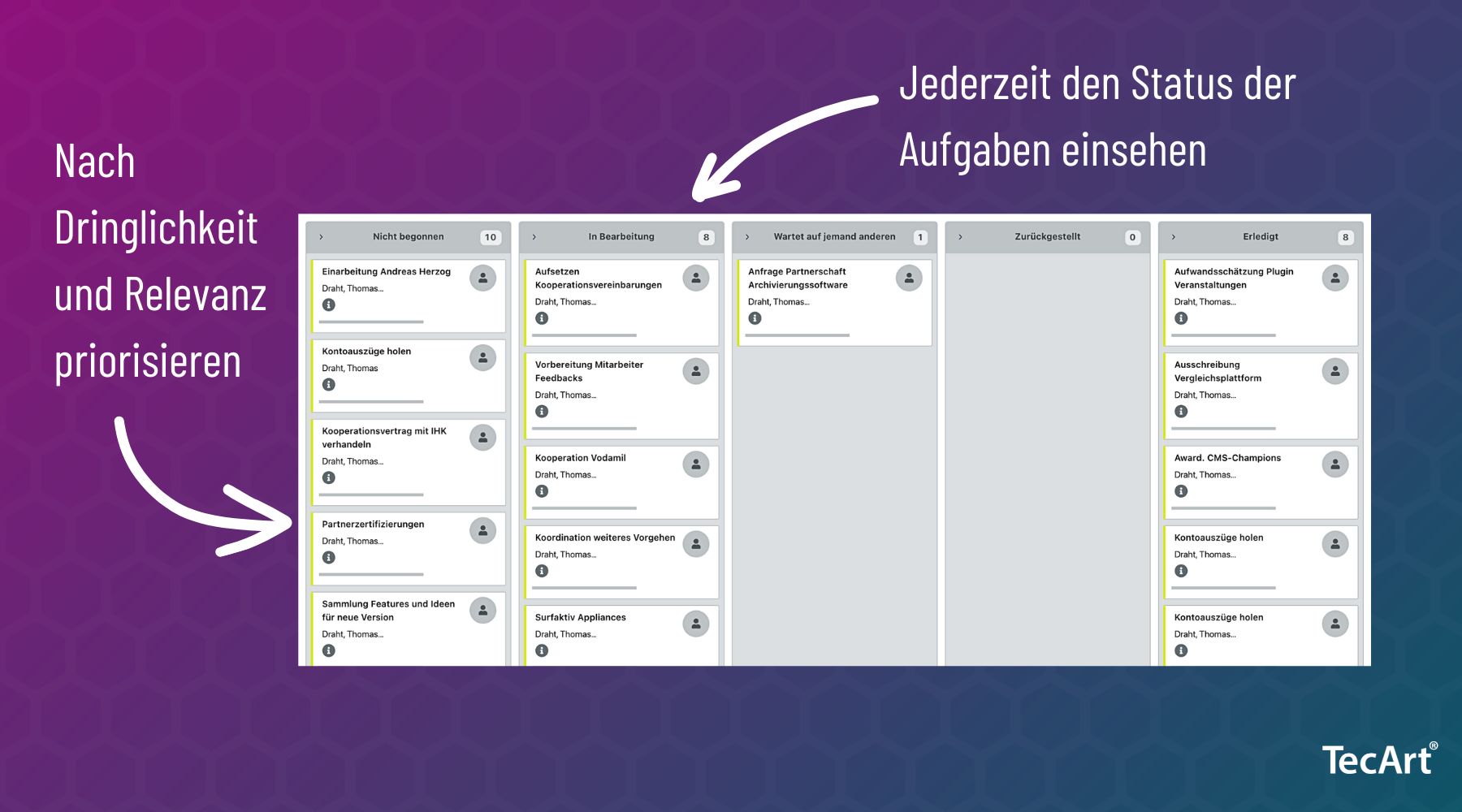 Aufgaben effizient organisiert: Mit dem TecArt Kanban Board